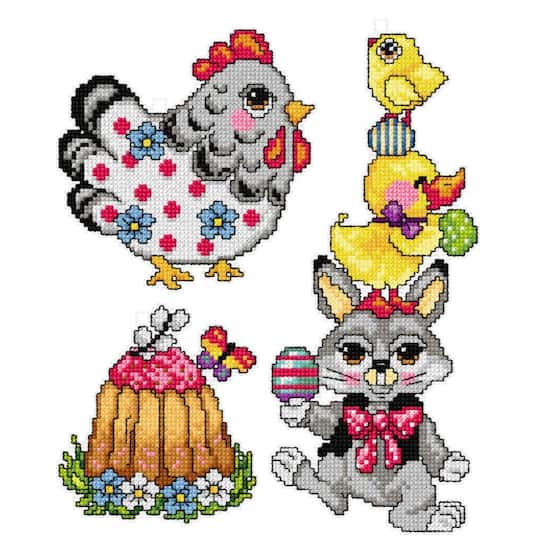 Orchidea Plastic Canvas Counted Cross Stitch Kit With Plastic Canvas Easter Set of 3 Designs